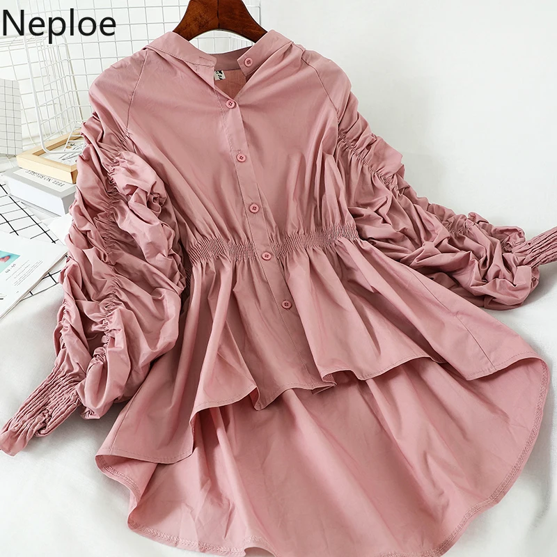 Neploe плиссированная блузка с воротником-стойкой одной грудью асимметричный