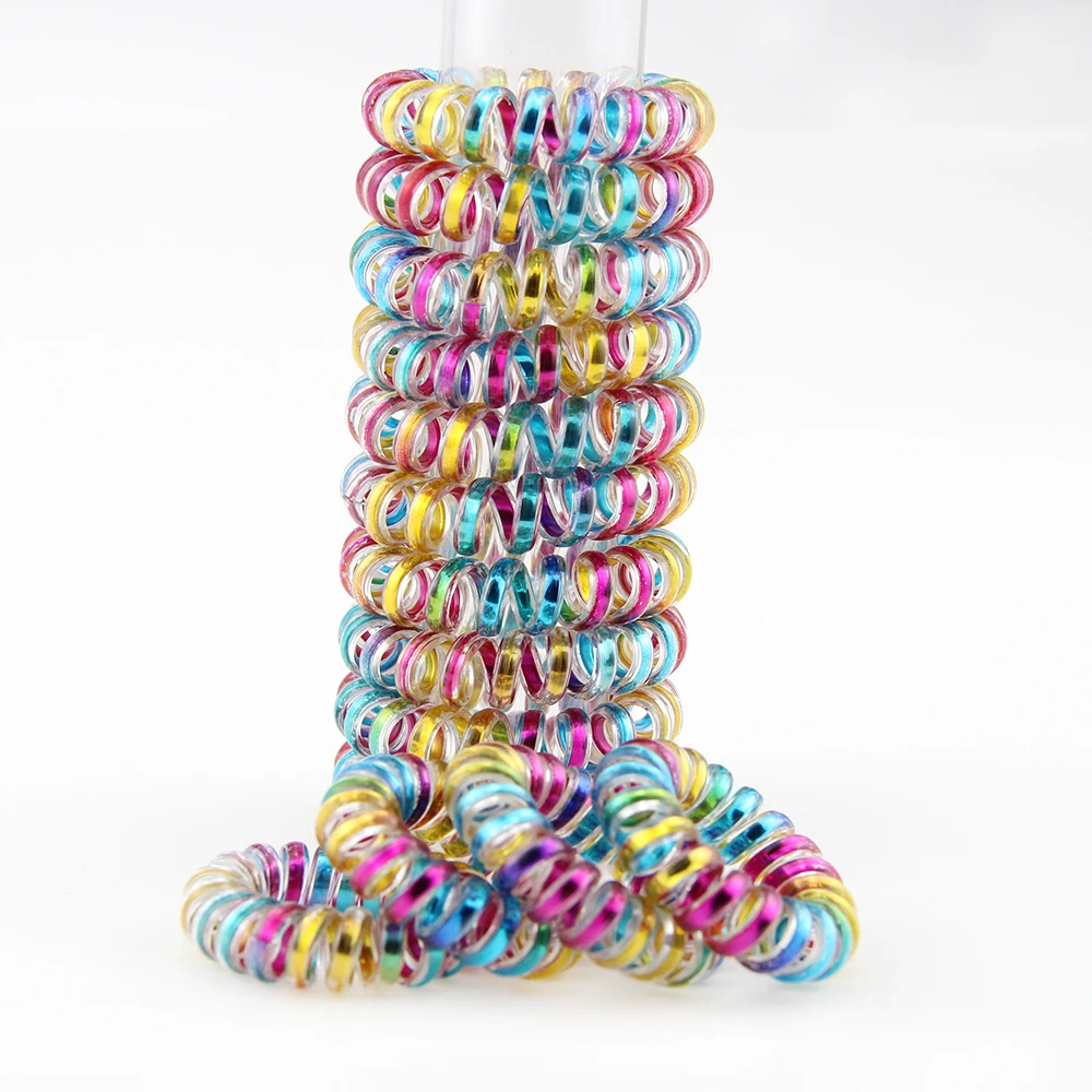 10pcs rainbow Spiral Hair Ties No Crease Elastic Ponytail Holders Phone Cord Traceless Hair Ring