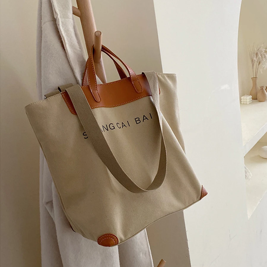 

Casual Canvas Women Handbags Large Capacity Letters Shoulder Crossbody Bags Women's Handbag Tote Leather Patchwork Shopper Bag