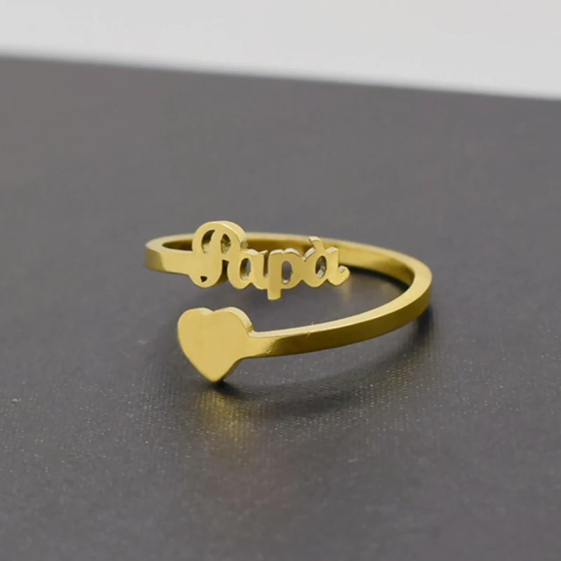 

Chic Trend Letter Baby Girl Mama Heart Finger Rings Adjustable Cuff Family Birthday Gift Stainless Steel Jewelry Accessories