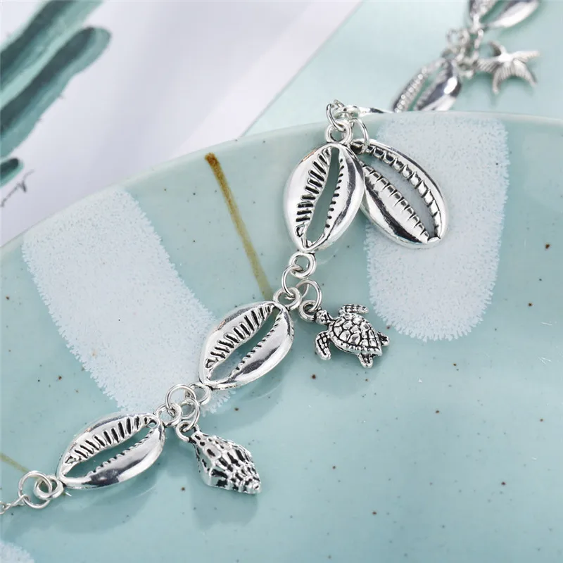 Женский винтажный браслет с кисточками серебристого цвета массивный черепахой