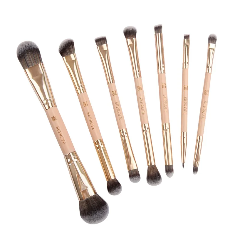 Двухсторонняя кисть для нанесения теней век набор из 7 розовых золотых кистей