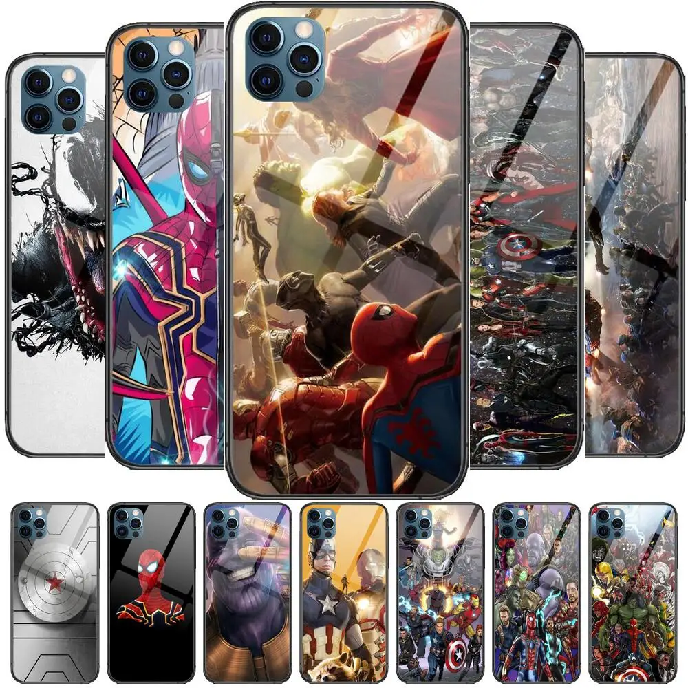 

Marvel Superhero Glass Case For iphone 13 12 11 Pro Max 12Pro XS Max XR X 7 8 Plus SE 2020 mini Case Tempered Back Cover