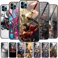 marvel superhero glass case for iphone 13 12 11 pro max 12pro xs max xr x 7 8 plus se 2020 mini case tempered back cover