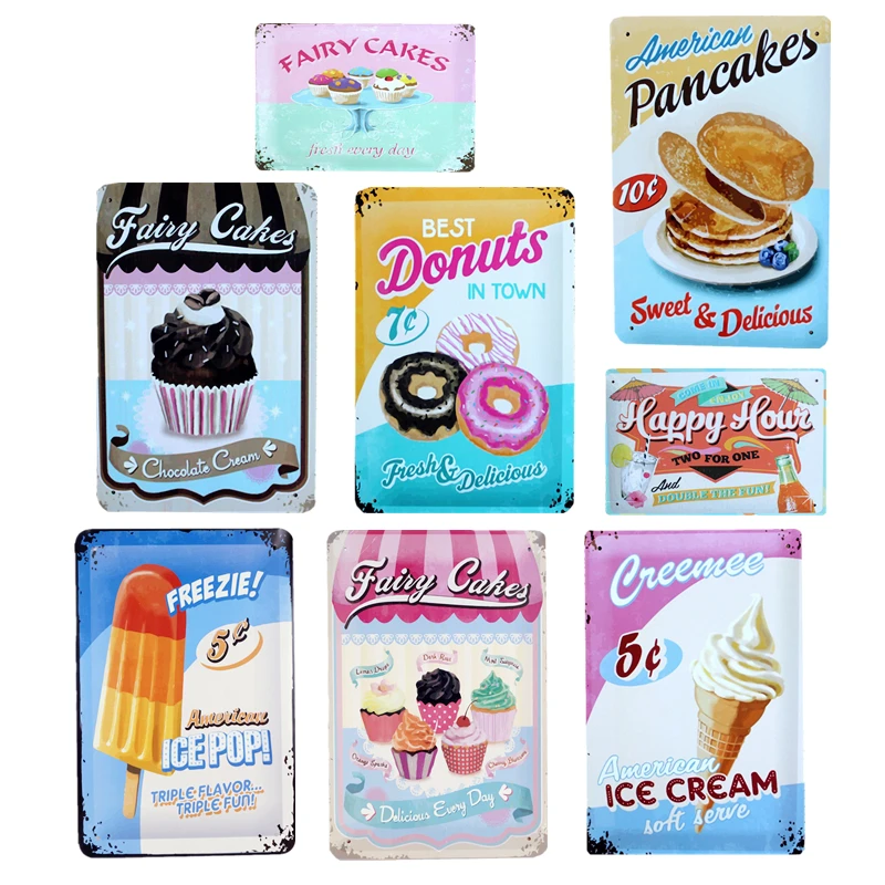 

American Ice Pop Tin Signs Ice Cream Pancakes Metal Poster For Bar Cake Candy Shop Bakery Home Wall Decor Vintage Plaque YN002