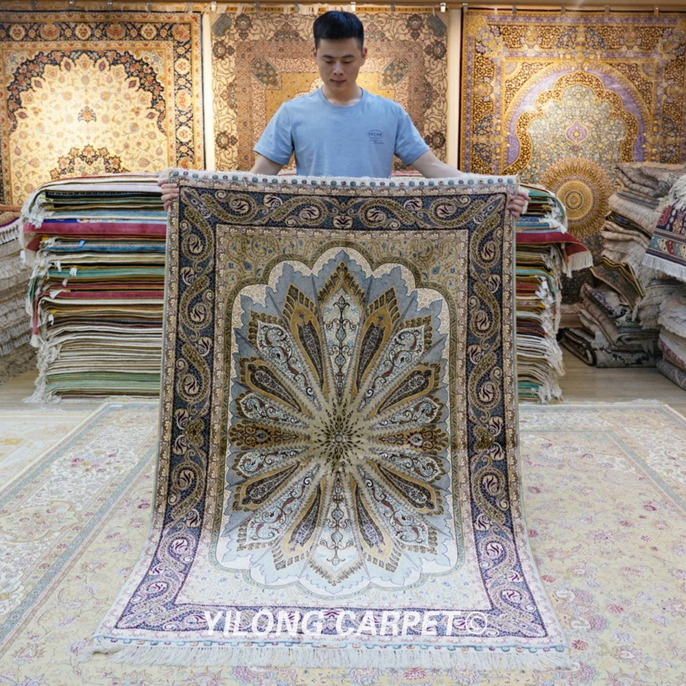 YILONG 4 'x 6' Шелковый персидский ковер ручной работы зеленый Шелковый турецкий ковер ручной работы (YWX113A)