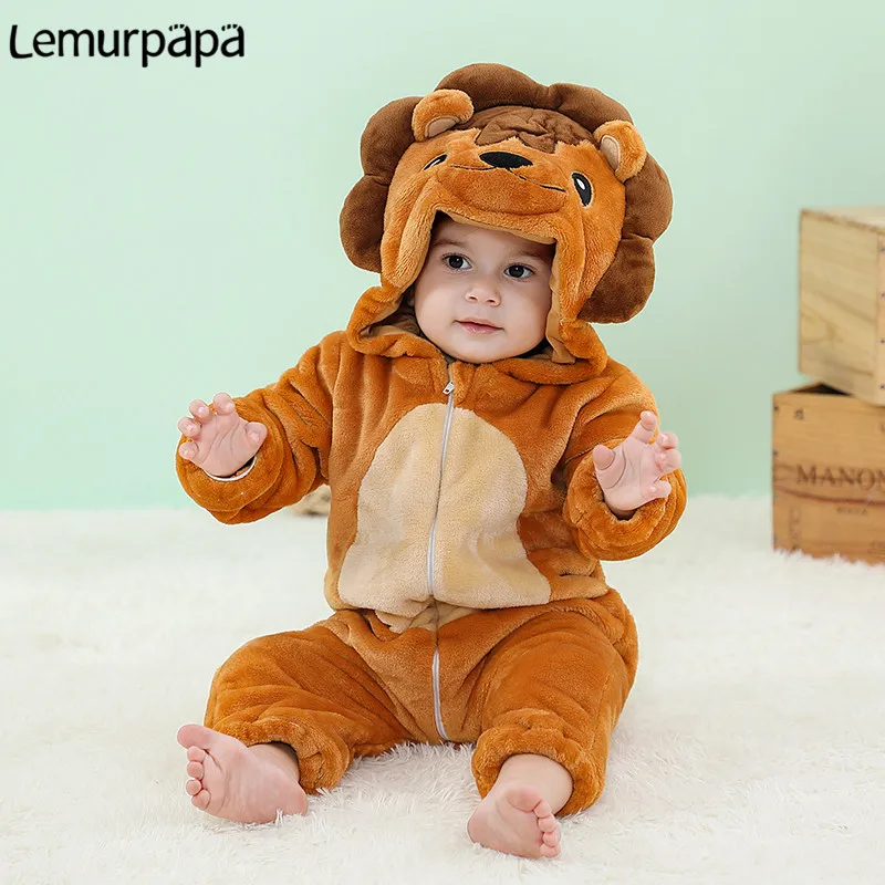 Beb&eacute; ni&ntilde;os ni&ntilde;as espesar mono beb&eacute; c&aacute;lido invierno cremallera con capucha mono Anime Le&oacute;n de dibujos animados pijamas mamelucos-0