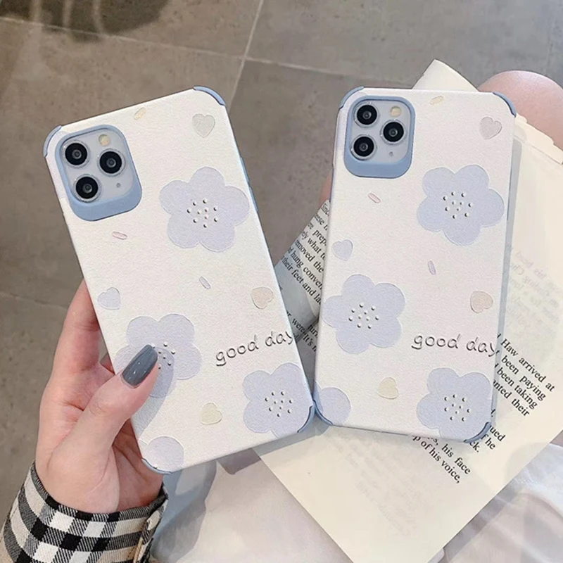 

for iPhone 11 Case Luxury Silk Full Protection Soft Cover Fresh Blue Flowers Case for iPhone 11 Phone Case