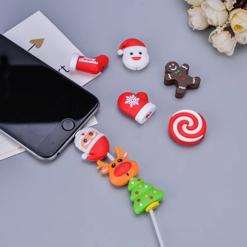 Рождественский подарок Санта Клаус мультфильм защитный кабель аксессуар для iphone