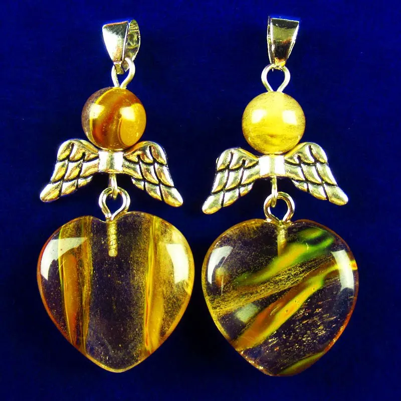 

5Pcs Tibetan Silver Wing Yellow Cherry Quartz Heart Ball Pendant Bead Wholesale free shipping
