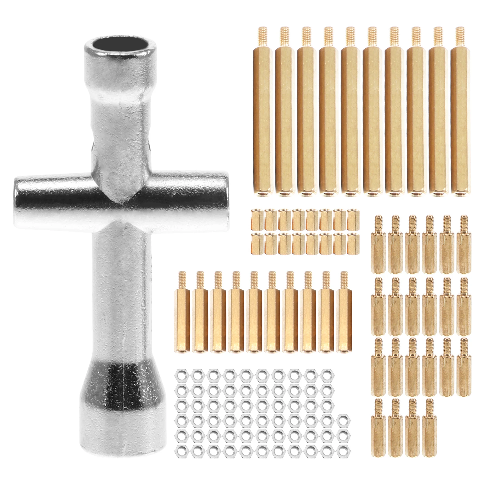 

120Pcs M3 Brass Spacer Kit Brass Hex Column Spacer Standoff Screw Nut Sleeves + Mini Cross Spanner for DIY Robot Mechanical Tool