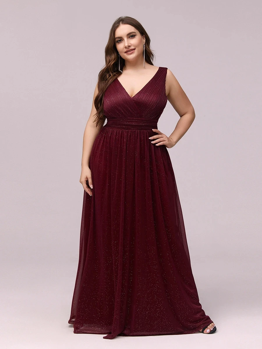 

Double V Neck Maxi Long Plus Size Evening Dresses for Party