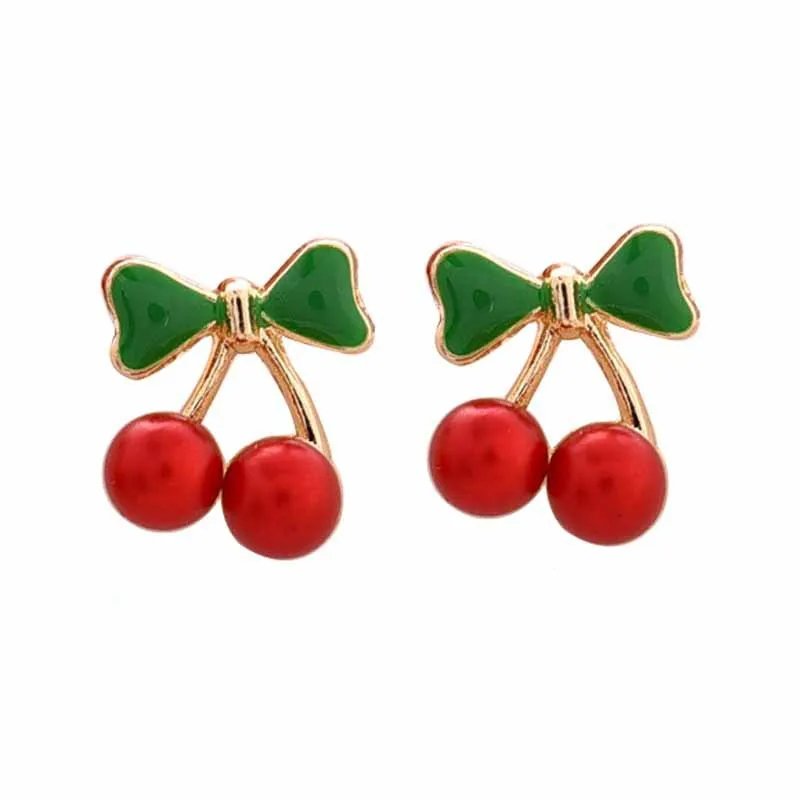 

Women Little Cherry Earrings Girl Party Anniversary Gift Ear Studs Female Wedding Jewelry Free Shipping