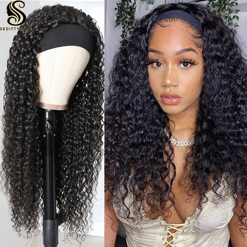 

Sedittyhair Headband Scarf Wig Glueless Human Hair for African American Women Affordable Headband curly ice silk human hair Wig