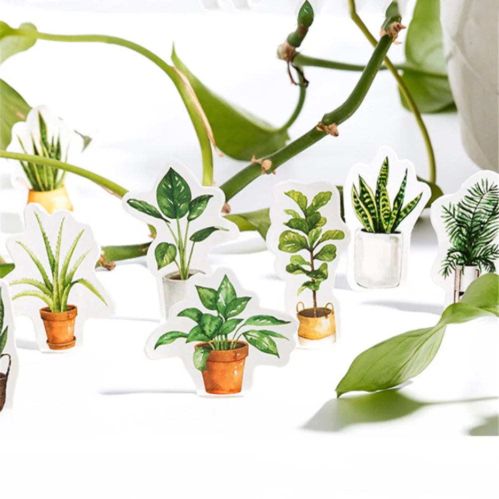 

Ярлыки самоклеящиеся, с зелеными цветами в горшках, 45 шт., наклейка с изображением растений