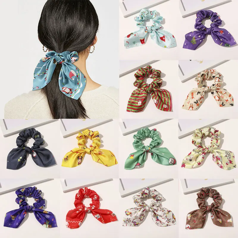 Эластичные рождественские резинки для волос с бантом аксессуары принтом Санта