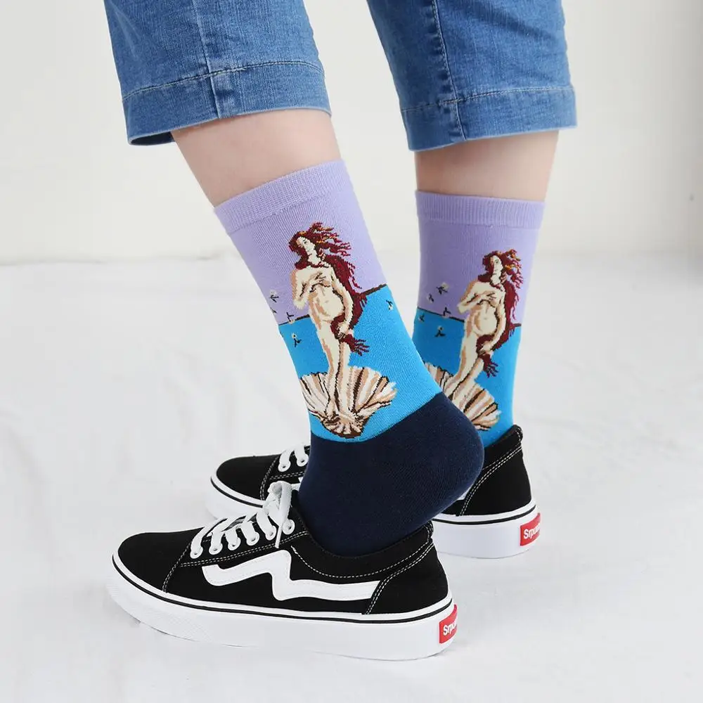 

1 Pair Classic Autumn Winter Retro Women Personality Art Van Famous Painting Female Sock Women Outdoor Happy Socks Fast delivery