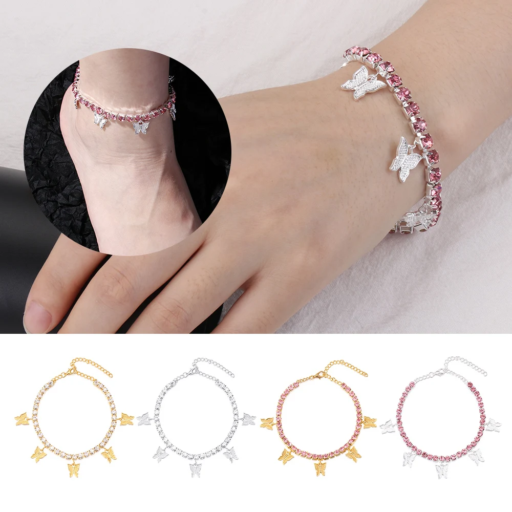 Новые блестящие кубинские звенья браслет с бабочкой Золотые кристаллы подвески