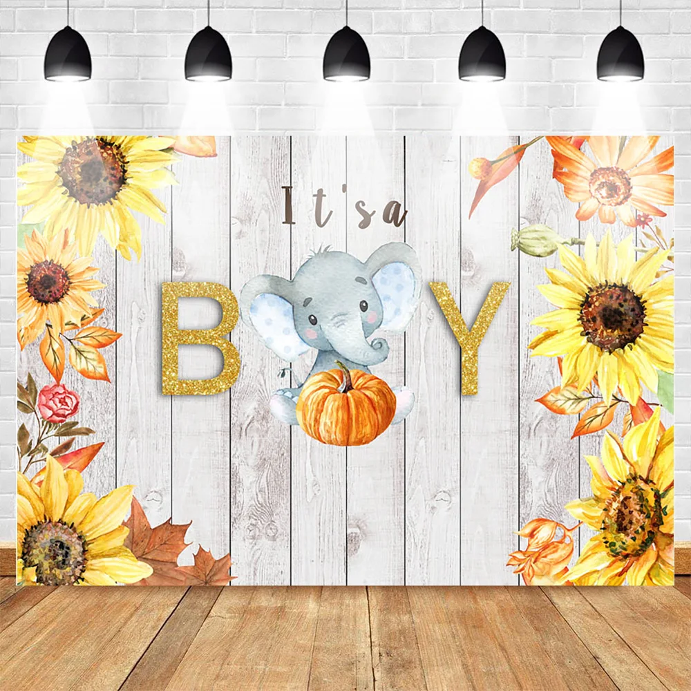 Фон для фотосъемки с изображением деревянного пола осенней тыквы подсолнуха