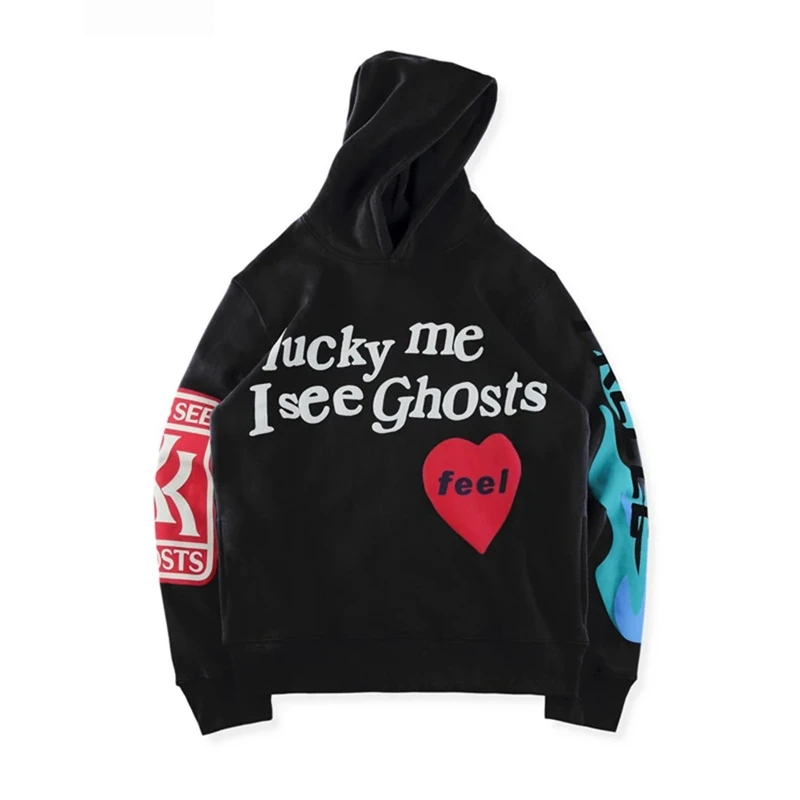 

19ss Kanye West Kids See Ghost Logo Flocking Women Men Hoodies Sweatshirts Hip Hop Streetwear Men Fashion Japanese Hoodie