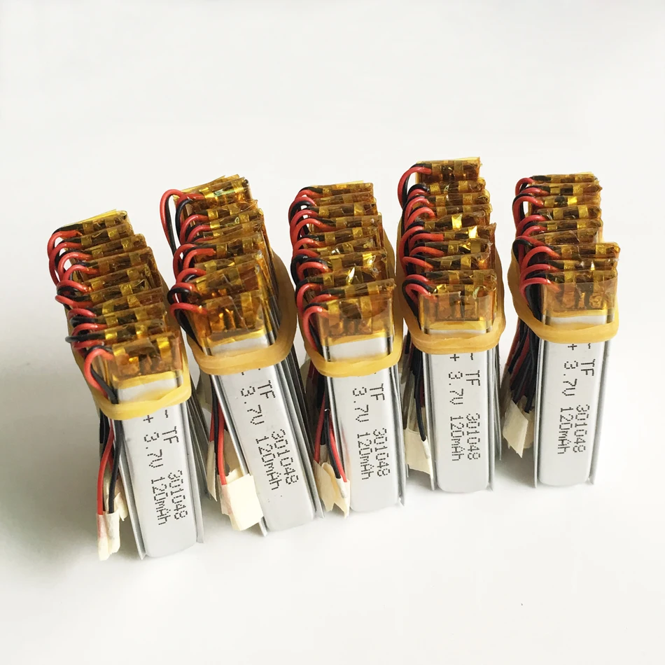3,7 V 120mAh литий-полимерный перезаряжаемый lipo-аккумулятор, настраиваемый оптом CE FCC паспорт безопасности токсичных веществ для MP3 bluetooth гарнитуры 301048