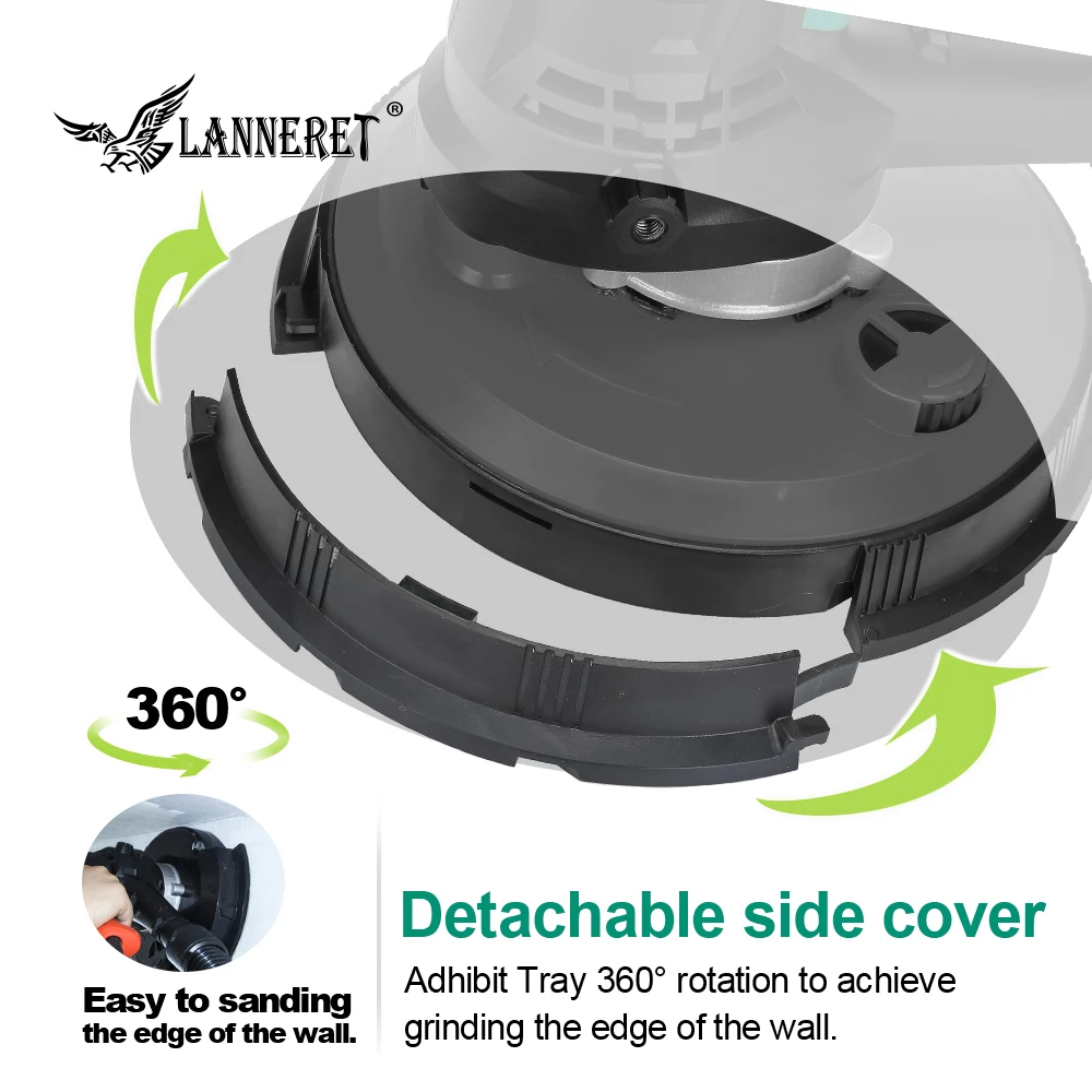 LANNERET электрический шлифовальный станок для гипсокартона, полировальная машина для стен 1280 Вт/850 Вт, шлифовальный станок для сухих стен, полировщик с переменной скоростью, светодиодный светильник без пыли