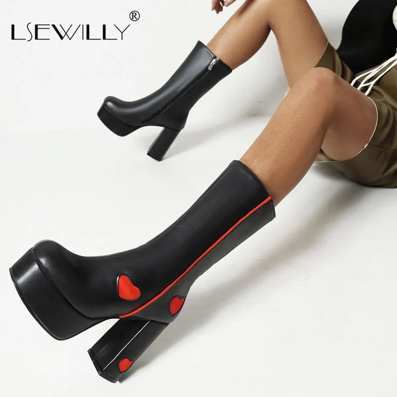 

Lsewilly 2021 Sexy Patent Pu Leather Women Platform Boots High Heel Ankle Mid-Calf Boots Autumn Winter Zipper Woman Boots Shoes