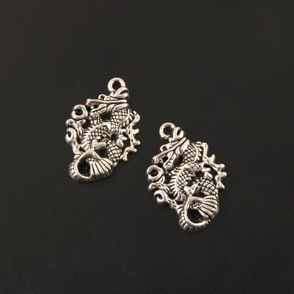 2 шт. подвески в виде китайского дракона серебряного цвета|pendants for bracelets|silver dragon