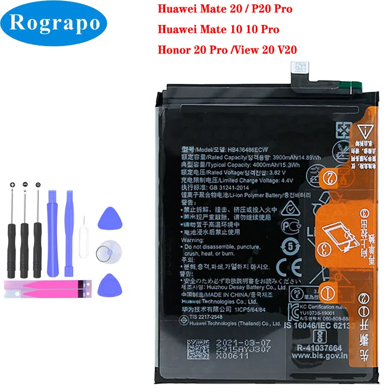 

Аккумулятор HB436486ECW 4000 мА · ч для Huawei P20 Pro Mate 10 Mate 10 Pro Lite Honor 20 Pro View 20, View20
