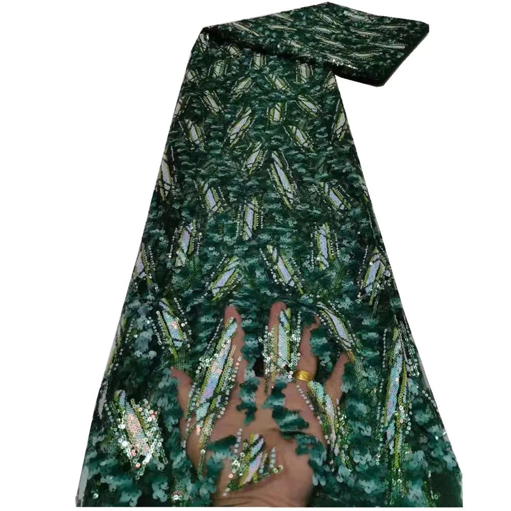

High quality green African sequins French net lace fabric with embroidery for gorgeous party dress FJ-160