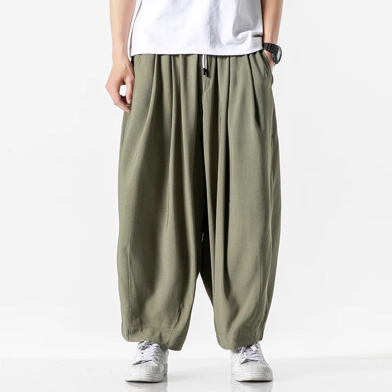 

Solid Drawstring Harem Pants Streetwear New Cotton Linen Ankle Length Pants Men Chinese Style Male Loose Comfortable Trousers