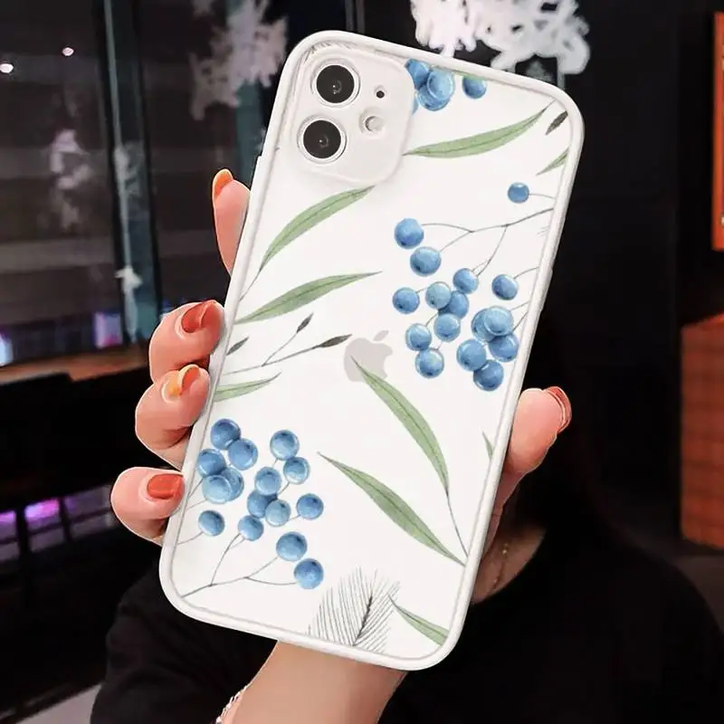 

Watercolor plants with flowers Phone Case Clear matte transparent For white iPhone 7 8 x xs xr 11 12 pro plus max mini Funda