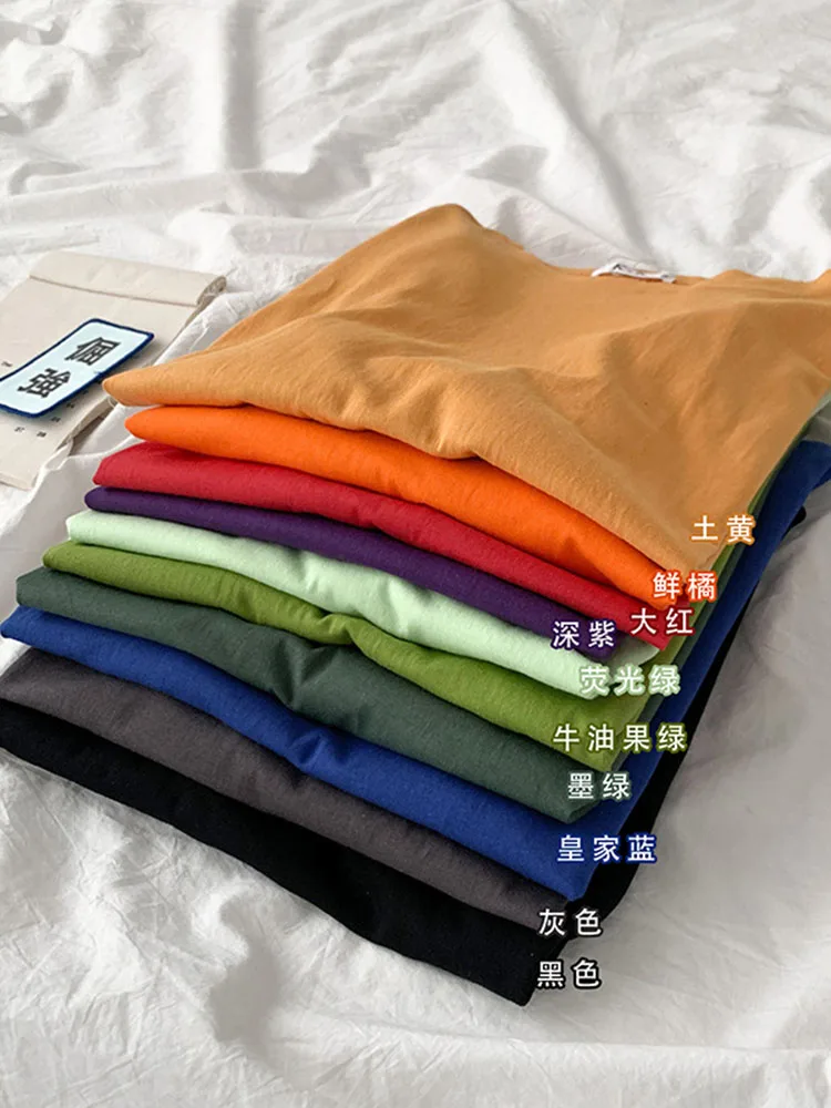 Футболка женская с круглым вырезом однотонная Повседневная Свободная рубашка