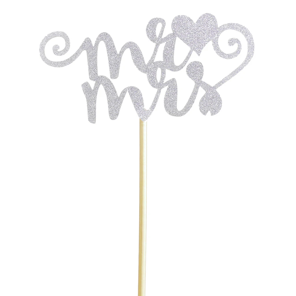 20pcs/set Glitter Paper Wedding Mr &amp Mrs Heart Cake Cupcake Topper Pick Decor Gold/Silver | Дом и сад