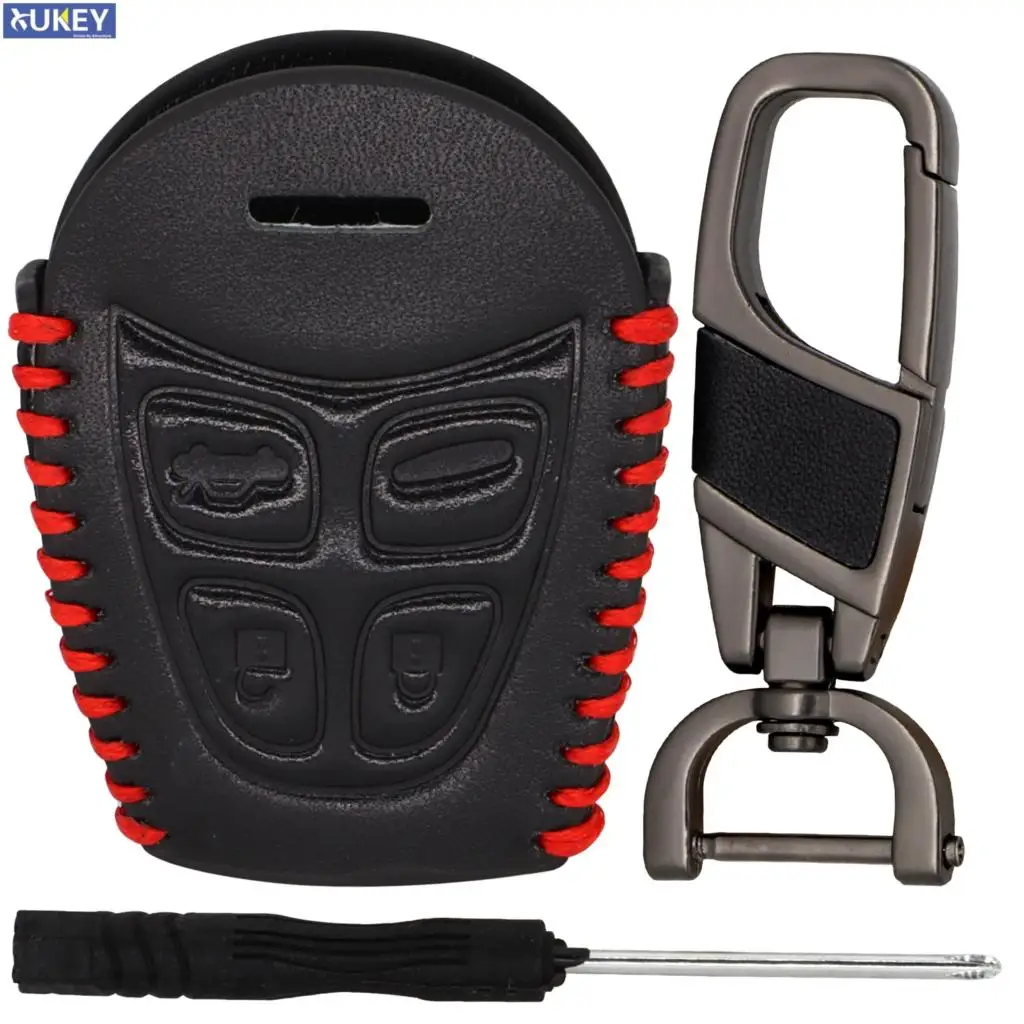 

Чехол для автомобильного ключа из натуральной кожи с 4 кнопками, чехол для автомобильного ключа, чехол для SAAB 9-3 93 2003-2009 с брелоком, чехол для ...