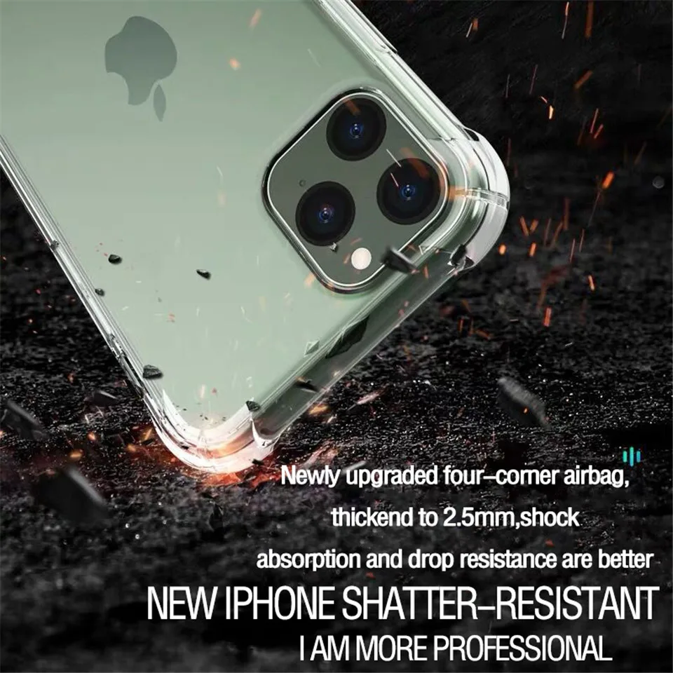 Прозрачный ударопрочный Мягкий силиконовый чехол для iPhone 12 11 Pro Max X XR XS 8 7 6 6S Plus SE