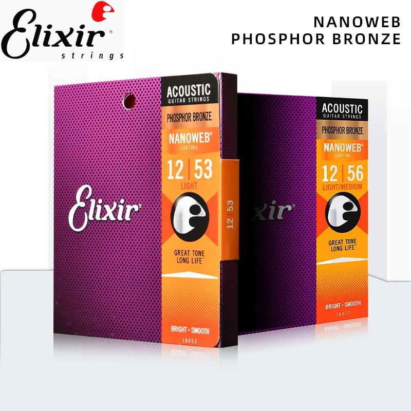 

Elixir Acoustic Guitar strings Phosphor Bronze material / ultra-thin coating NANOWEB. ALL Models of 16002/027/052/077/102/182.