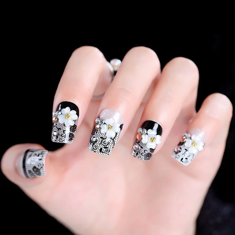 Наклейки для дизайна ногтей черные полые резные украшения Модные невесты