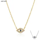 Зимнее ожерелье с кулоном ANDYWEN из стерлингового серебра 925 пробы с золотым синим фианитом, длинная цепочка, роскошные ювелирные изделия, модные ювелирные украшения с кристаллами
