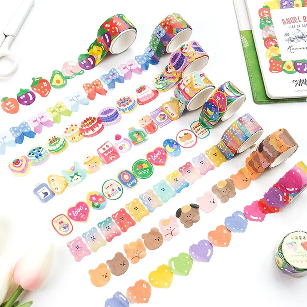 

100 Pcs Tearable DIY Decorative Kawaii Sticky Paper Washi Tape Diary Label Scrapbooking Sticker Fruit Animals Dot Stickers