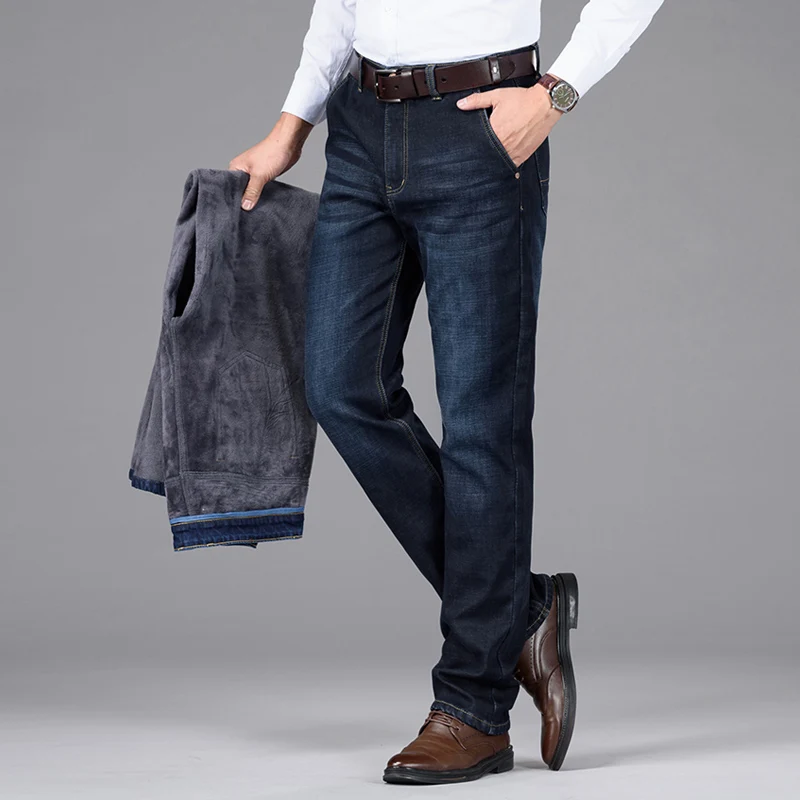 High quality winter new plus velvet thick warm brand clothing men's casual size jeans youth stretch Man | Мужская одежда