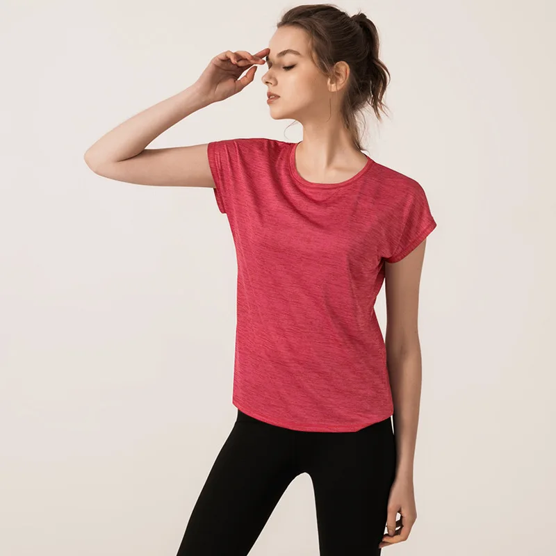 2019 ladies new yoga shirt solid color breathable quick-drying short-sleeved fitness clothes round neck short t-shirt | Спорт и