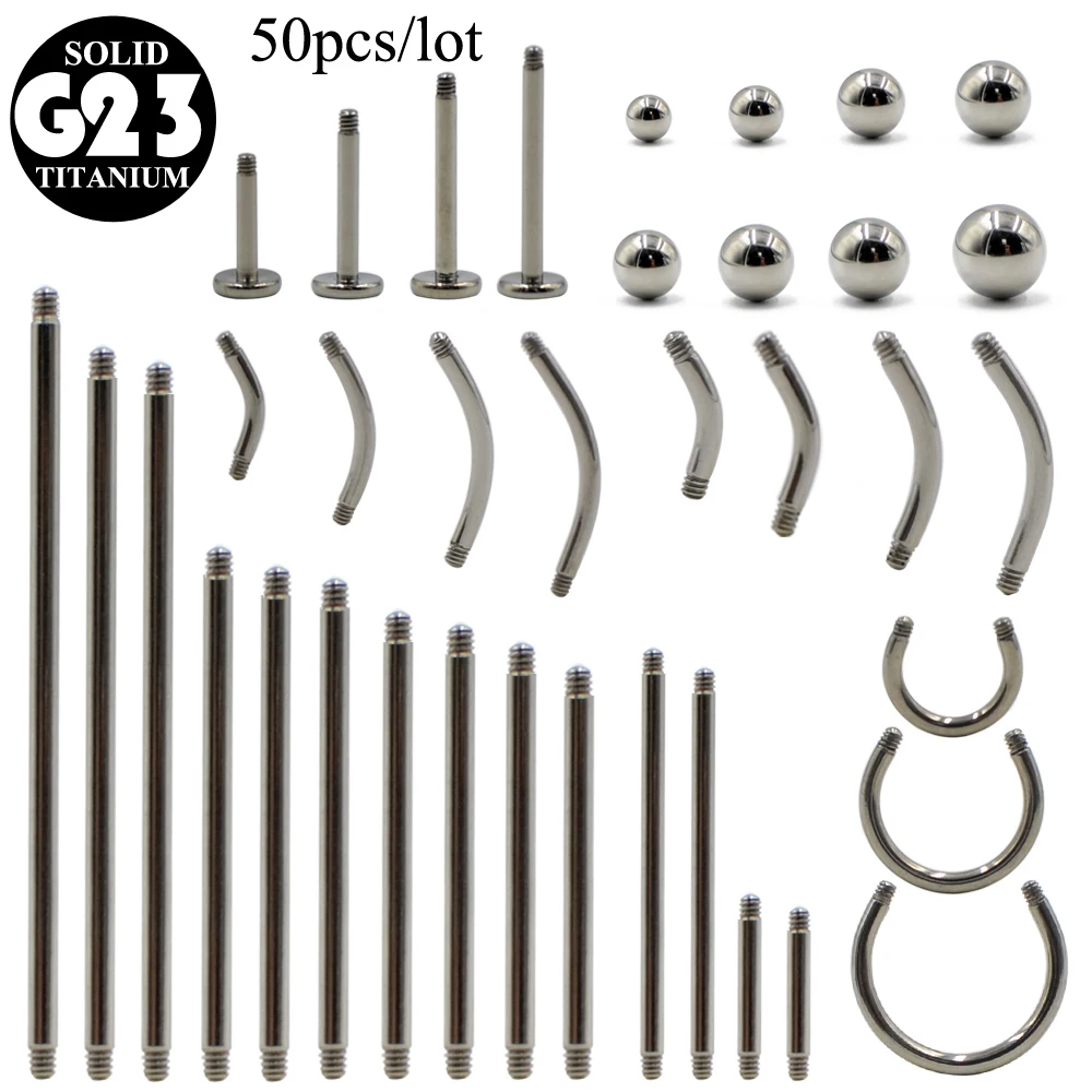 50Pcs/Lot Titanium Screw Barbell Replacement Accessories Ball Piercing 14G 16G Belly Bar Nose Ear Stud Rings Tongue Lip Retainer