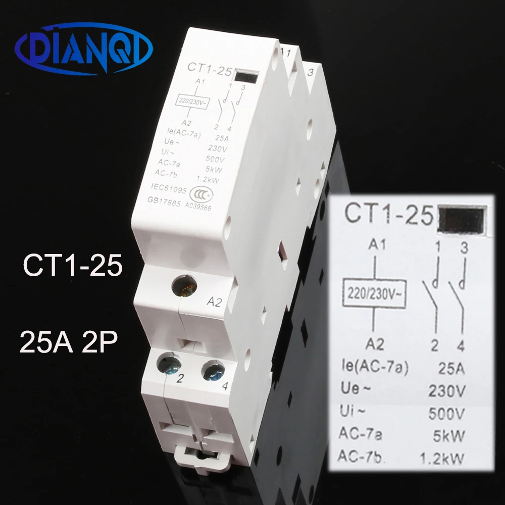 CT1 25 Американская классификация проводов 2р 25A 220V/230V 50/60HZ Din rail бытовой ac Контактор