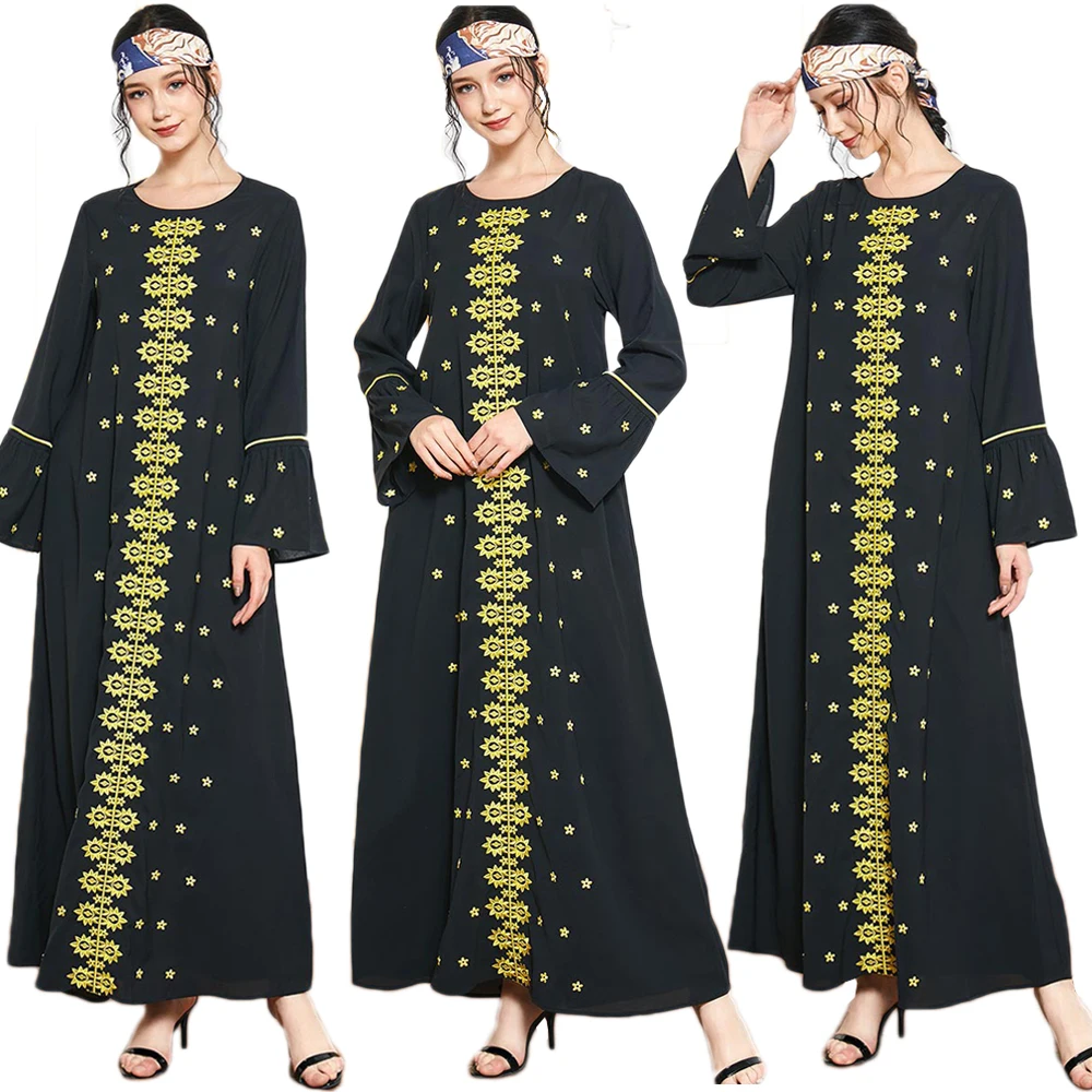 Длинное платье с вышивкой Abaya мусульманское женское арабское этническое