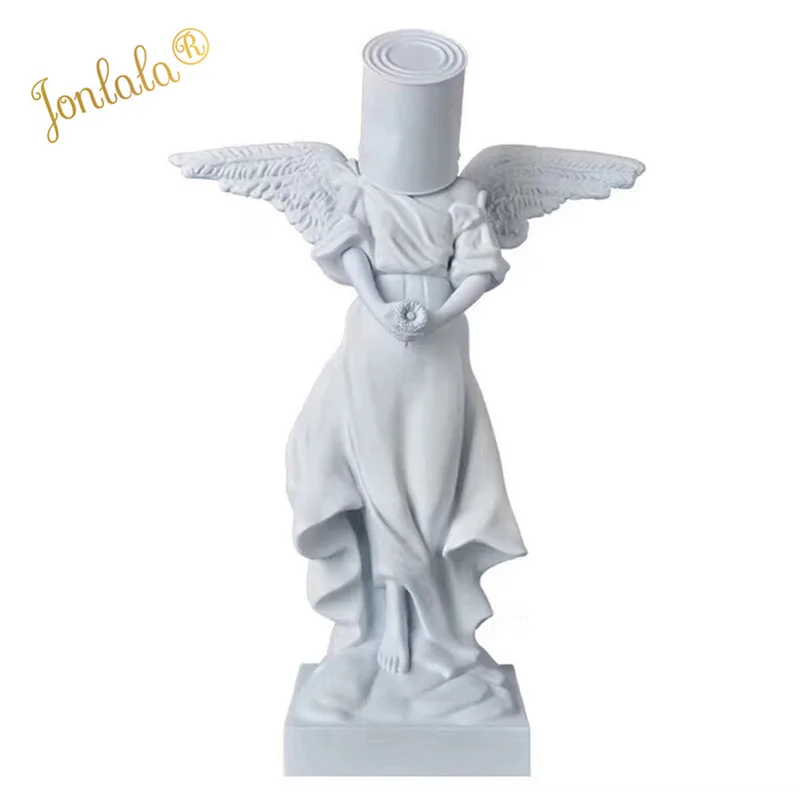 

White Color Pour The Paint Iron Bucket Angel Resin Figurine, Original Fake Banksy Sculpture, Top Street Art