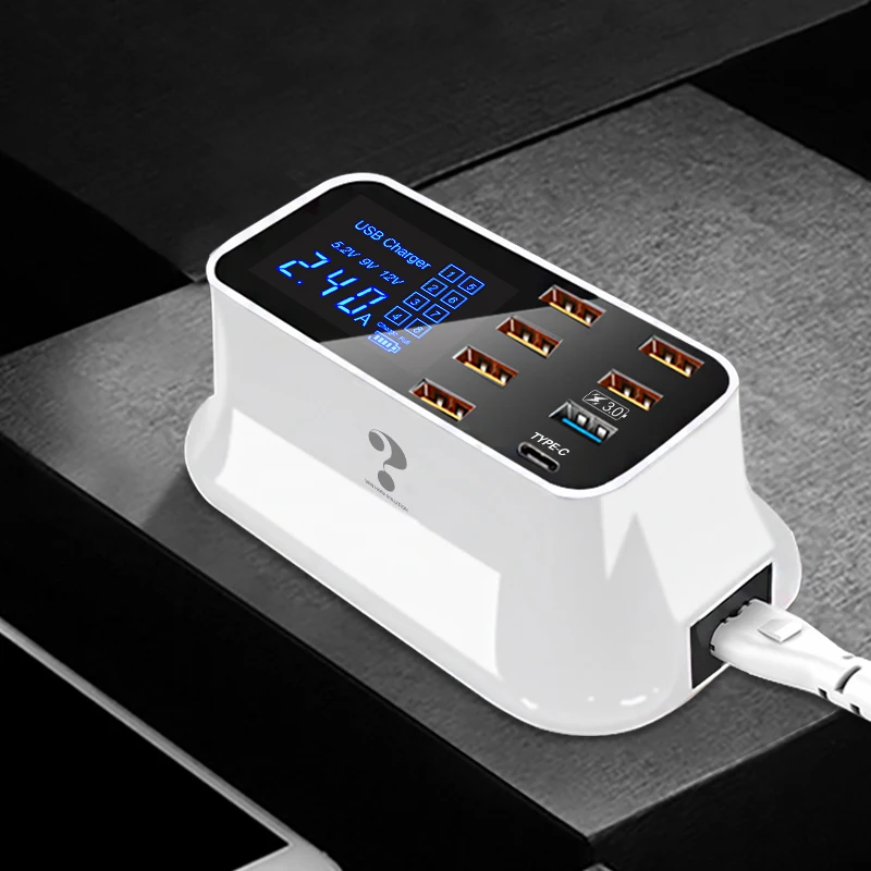 8 портовый usb адаптер для быстрой зарядки 3 0 светодиодный дисплей pd 18 Вт Android iPhone