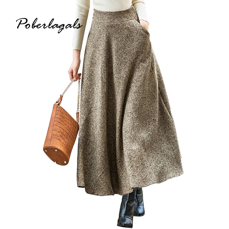 Осень-зима Женская длинная юбка 2019 Ретро стиль высокая талия модная