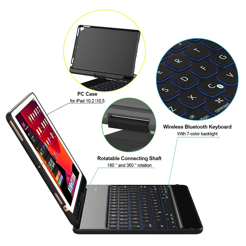 360 градусов вращения чехол для iPad 10 2 дюймов с Беспроводной клавиатура Bluetooth