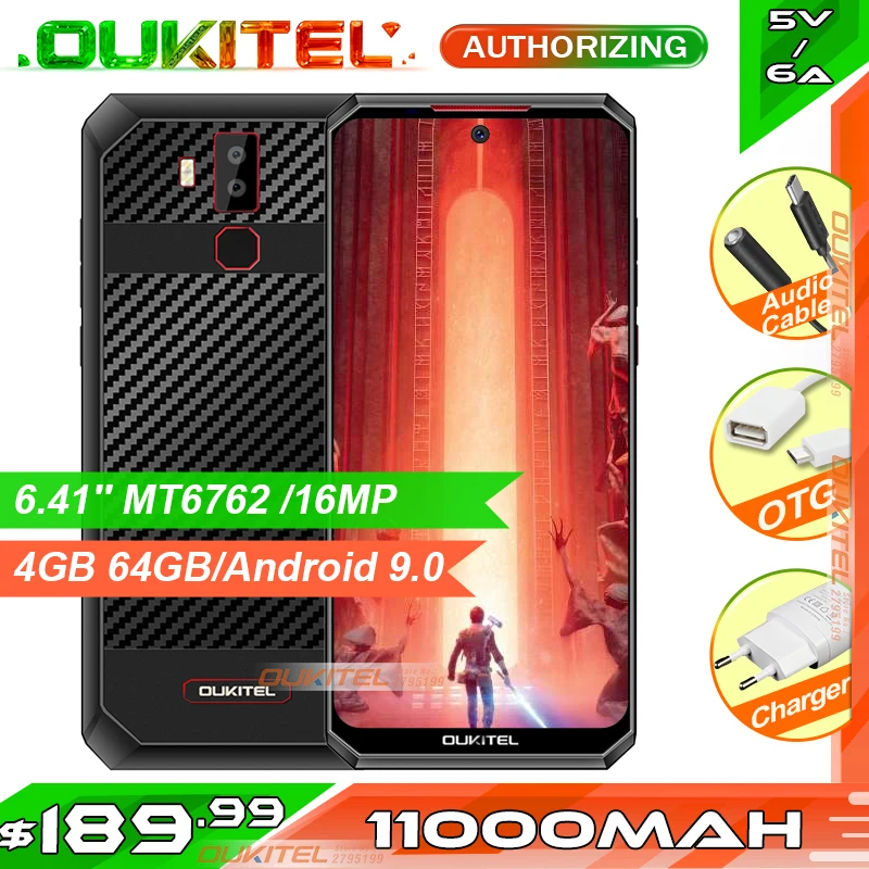 OUKITEL K13 Pro 6,41 ''11000 mAh 4GB 64GB смартфон MT6762 Восьмиядерный Android 9,0 NFC мобильный телефон с функцией распознавания лица 5 V/6A Быстрая зарядка